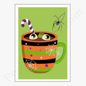 Affiche : Halloween Mug qui fait peur et araignée Affiche : Halloween Mug qui fait peur et araignée
