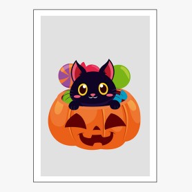 Affiche : Halloween petit chat dans sa citrouille Affiche : Halloween petit chat dans sa citrouille