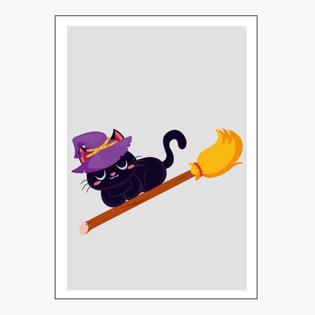 Affiche : Halloween petit chat sur son balai