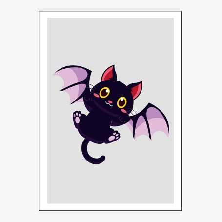 Affiche : Halloween petit chat chauve-souris