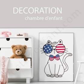 Affiche Petit chat avec lunette USA Affiche Petit chat avec lunette USA