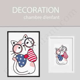 Affiche Petit chat avec lunette USA Affiche Petit chat avec lunette USA
