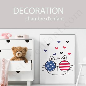 Affiche Petite tête de  chat avec lunette USA Affiche Petite tête de  chat avec lunette USA