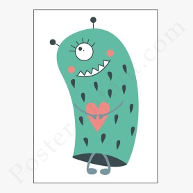 Affiche : Petit monstre vert amusant Affiche : Petit monstre vert amusant
