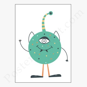 Affiche : Petit monstre vert amusant Affiche : Petit monstre vert amusant