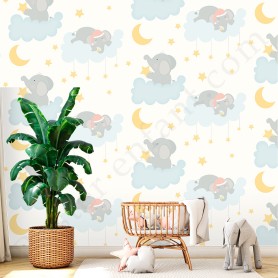 Papier peint : Petits éléphants sur son nuage Papier peint : Petits éléphants sur son nuage