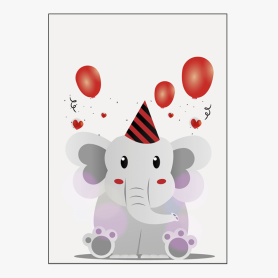 Affiche Adorable éléphant avec ballons rouges Affiche Adorable éléphant avec ballons rouges