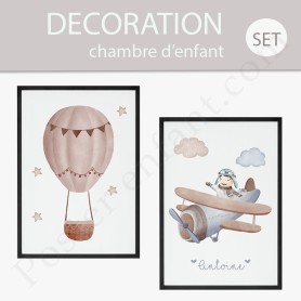 2 Affiches : Montgolfière et aviateur à personnaliser 2 Affiches : Montgolfière et aviateur à personnaliser