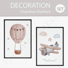 2 Affiches : Montgolfière et avion à personnaliser 2 Affiches : Montgolfière et avion à personnaliser