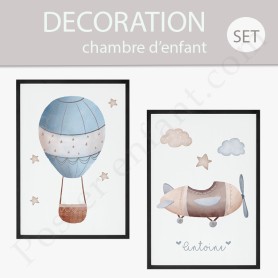 2 Affiches : Montgolfière et avion à personnaliser 2 Affiches : Montgolfière et avion à personnaliser