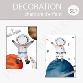 Set de 2 Affiches : Astronaute dans l'espace Set de 2 Affiches : Astronaute dans l'espace