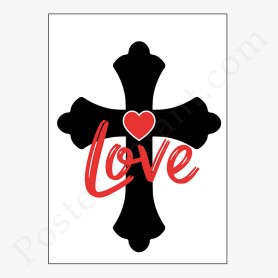 Affiche : Love avec coeur et croix Affiche : Love avec coeur et croix