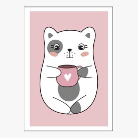 Affiche Petit chat avec sa tasse Affiche Petit chat avec sa tasse