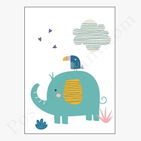 Affiche : Perroquet sur dos d'éléphant Affiche : Perroquet sur dos d'éléphant