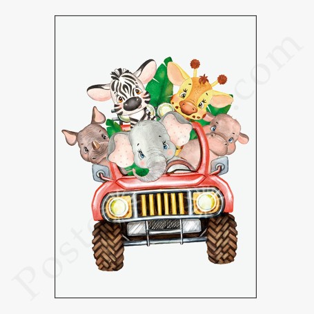Poster rigolo animaux de la jungle en safari