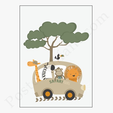 Affiche : Animaux de la jungle en safari