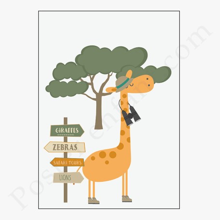 Affiche : Girafe en safari