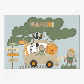 Affiche : Animaux de la jungle en safari Affiche : Animaux de la jungle en safari