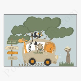 Affiche : Animaux de la jungle en safari Affiche : Animaux de la jungle en safari