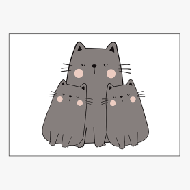 Affiche Petit chat et ses 2 bébés Affiche Petit chat et ses 2 bébés