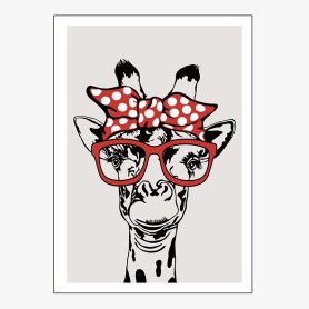 Affiche : Amusante girafe avec ses lunettes et noeud Affiche : Amusante girafe avec ses lunettes et noeud