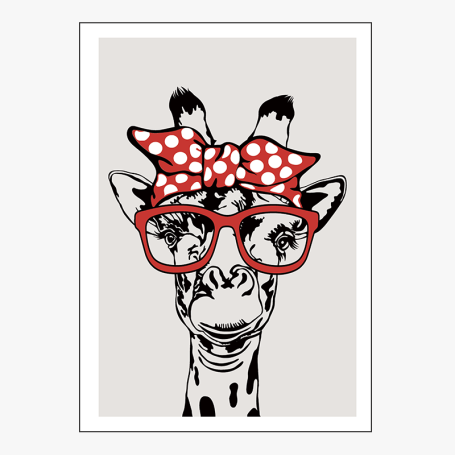 Affiche : Amusante girafe avec ses lunettes et noeud