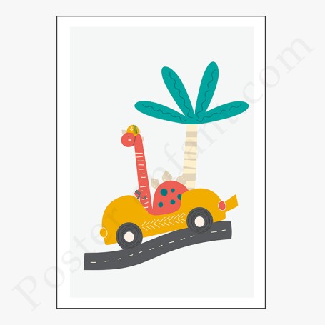 Affiche : Dinosaure dans sa voiture