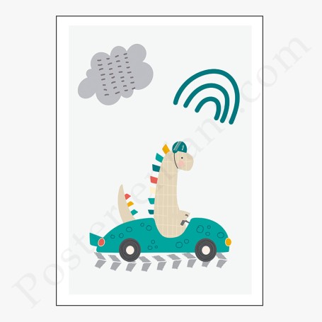 Affiche : Dinosaure dans sa voiture