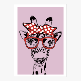 Affiche : Amusante girafe avec ses lunettes et noeud Affiche : Amusante girafe avec ses lunettes et noeud