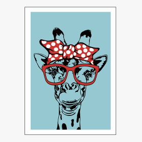 Affiche : Amusante girafe avec ses lunettes et noeud Affiche : Amusante girafe avec ses lunettes et noeud