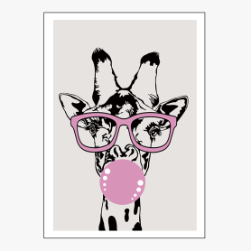 Affiche : Amusante girafe avec lunette et bulle... Affiche : Amusante girafe avec lunette et bulle...