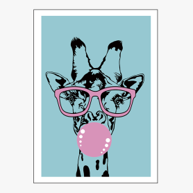 Affiche : Amusante girafe avec lunette et bulle... Affiche : Amusante girafe avec lunette et bulle...