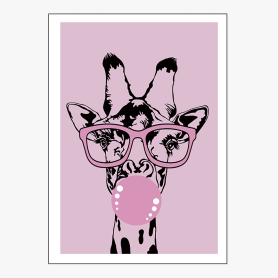 Affiche : Amusante girafe avec lunette et bulle... Affiche : Amusante girafe avec lunette et bulle...