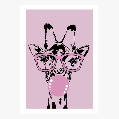 Affiche : Amusante girafe avec lunette et bulle...