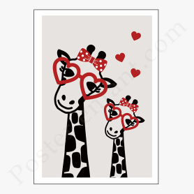 Affiche : 2 Amusantes girafes avec lunette et coeurs Affiche : 2 Amusantes girafes avec lunette et coeurs