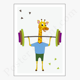 Affiche Petite girafe qui fait de la musculation Affiche Petite girafe qui fait de la musculation