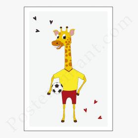 Affiche Petite girafe avec son ballon de football Affiche Petite girafe avec son ballon de football