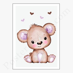 Affiche : Petit ourson et petits coeurs