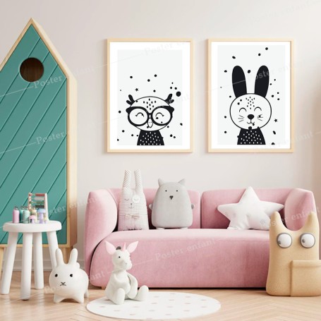 2 Affiches : Petit lapin et hibou