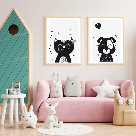 2 Affiches pour enfant  : Petit chat et chien