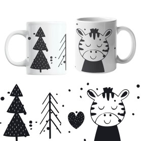 Mug : Animaux - Noir et blanc Mug pour enfant : Zèbre - Sapin - Coeur