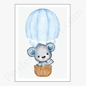 Affiche : Petit ourson dans sa montgolfière Affiche : Petit ourson dans sa montgolfière