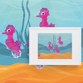 Affiche : Petites hippocampes cartoon Affiche : Petites hippocampes cartoon