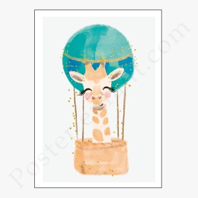 Affiche Girafe dans sa montgolfière Affiche Girafe dans sa montgolfière