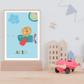 Affiche : Petit aviateur lion à personnaliser Affiche : Petit aviateur lion à personnaliser