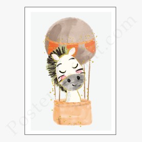 Affiche Zèbre dans sa montgolfière Affiche Zèbre dans sa montgolfière