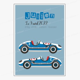Affiche de naissance  : Voiture de course à personnaliser Affiche de naissance  : Voiture de course à personnaliser