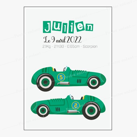 Affiche personnalisée de naissance  : Voiture de course