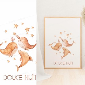 Affiche boho  : Baleine et dauphin à personnaliser Affiche boho  : Baleine et dauphin à personnaliser