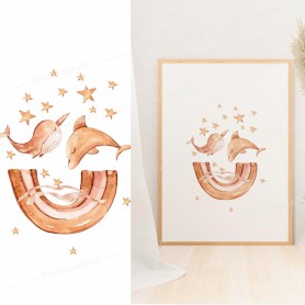 Affiche boho  : Baleine et dauphin Affiche boho  : Baleine et dauphin